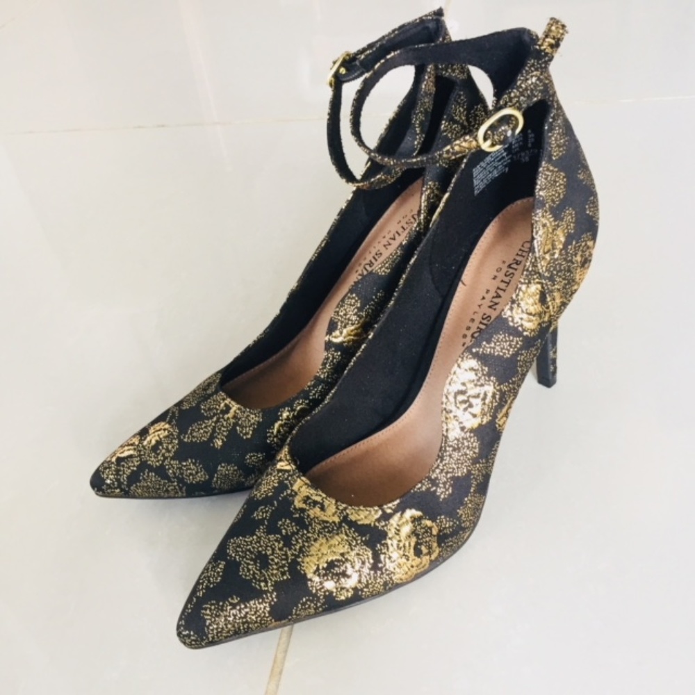 Black and Gold Floral Heels